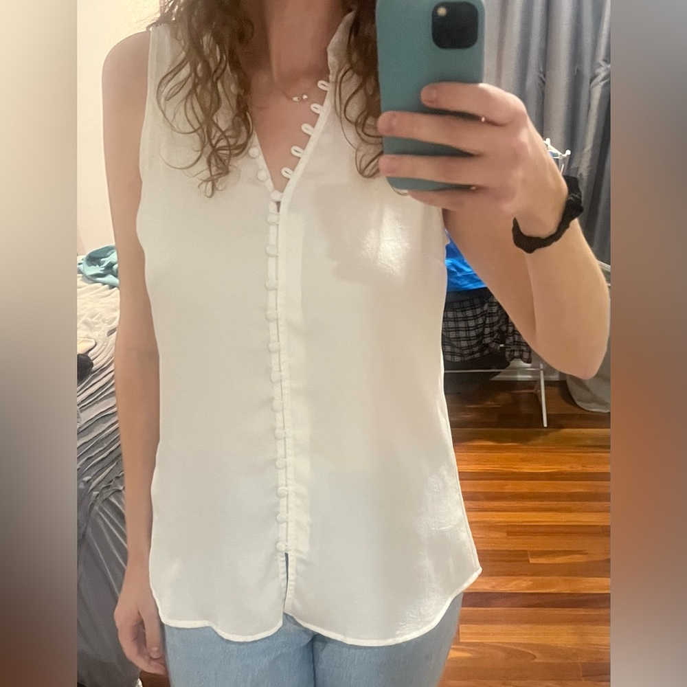 White ruffled button up tank top from Express- size M